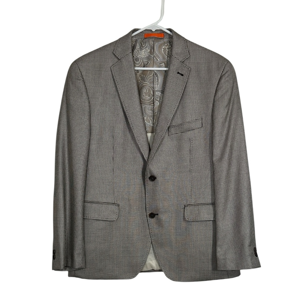 Men’s Tallia Light Tan Black Single Breasted Micro Houndstooth Blazer Sz 42S